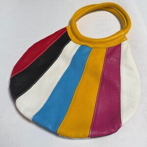 Colorful Multicolor Faux Leather Handbag | Structured Circle Strap | Magnet Clos